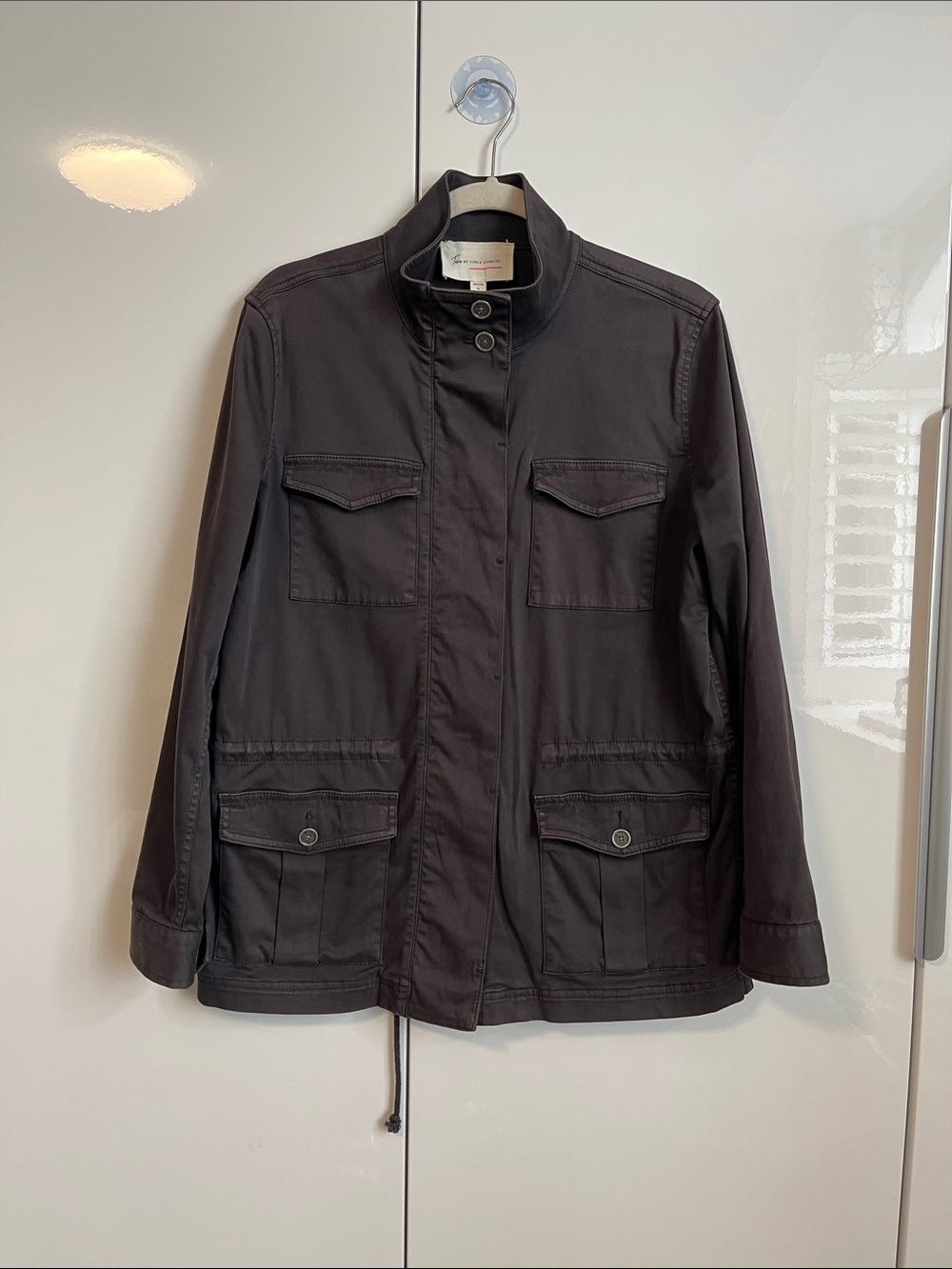 Two by Vince Camuto Oversized Charcoal Grey Utility Jacket Funnel Neck, Size S